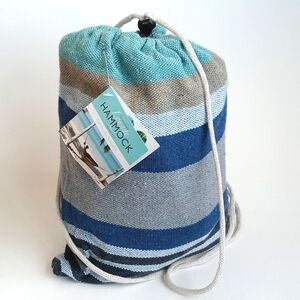 Blue Striped Tree Anchored Hammock With Carry Bag 78" x 31"